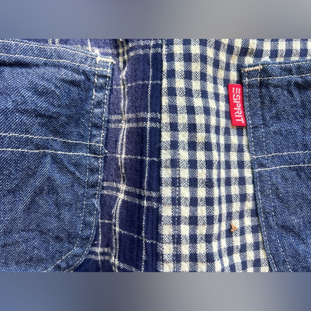 Rare Vintage 90s Esprit Patchwork Denim & Gingham Schoolgirl Min Skirt XS - Picture 4 of 7
